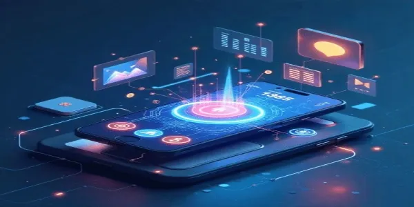 Mobile application screens showing product features and analytics
